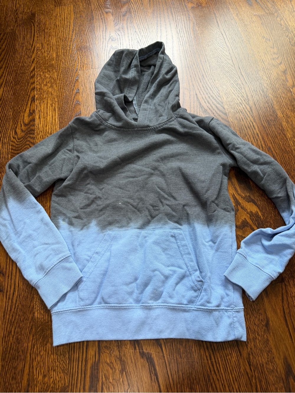 Boys Vintage Havana Two-Tone Hooded Sweatshirt - Gray & Light Blue, youth medium
